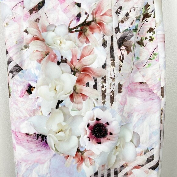 BARDOT | White Ivory Multi Floral Plaid Print Strapless Bodycon Midi Dress - Picture 9 of 10